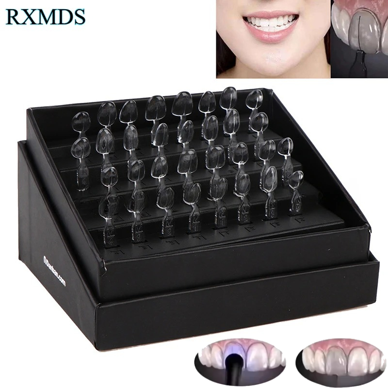 Teeth Whitening Moulds - 32 ชิ้น/กล่องทันตกรรมวีเนียร์ชุดแม่พิมพ์ทันตกรรมวีเนียร์เรซินคอมโพสิต Light Cure บรรจุด้านหน้าฟันไวท์เทนนิ่งเครื่องมือทันตแพทย์